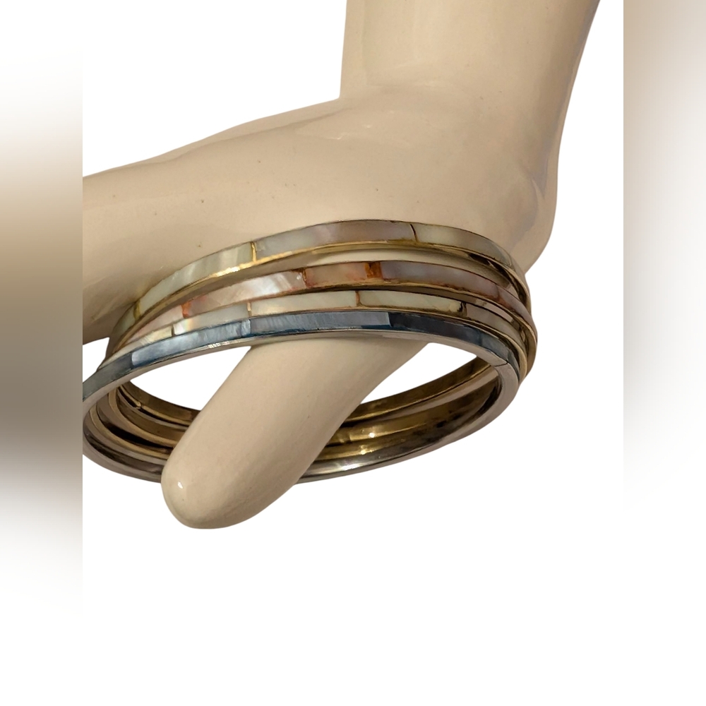 MOP Boho Bangles, 1980's Mother Of Pearl Bangles